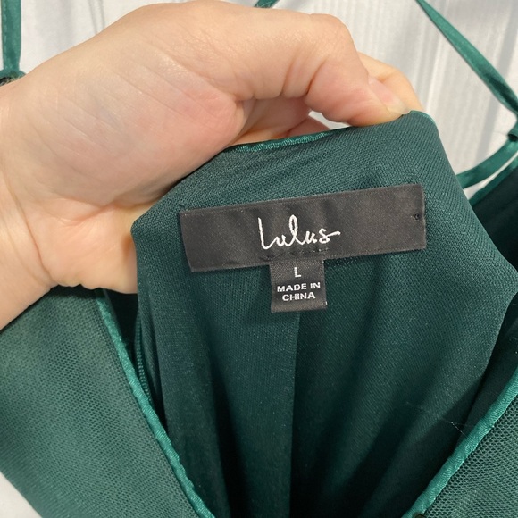 Lulu’s Valhalla Forest Green Sequin Lace-Up Maxi Dress Size Large - Picture 6 of 16